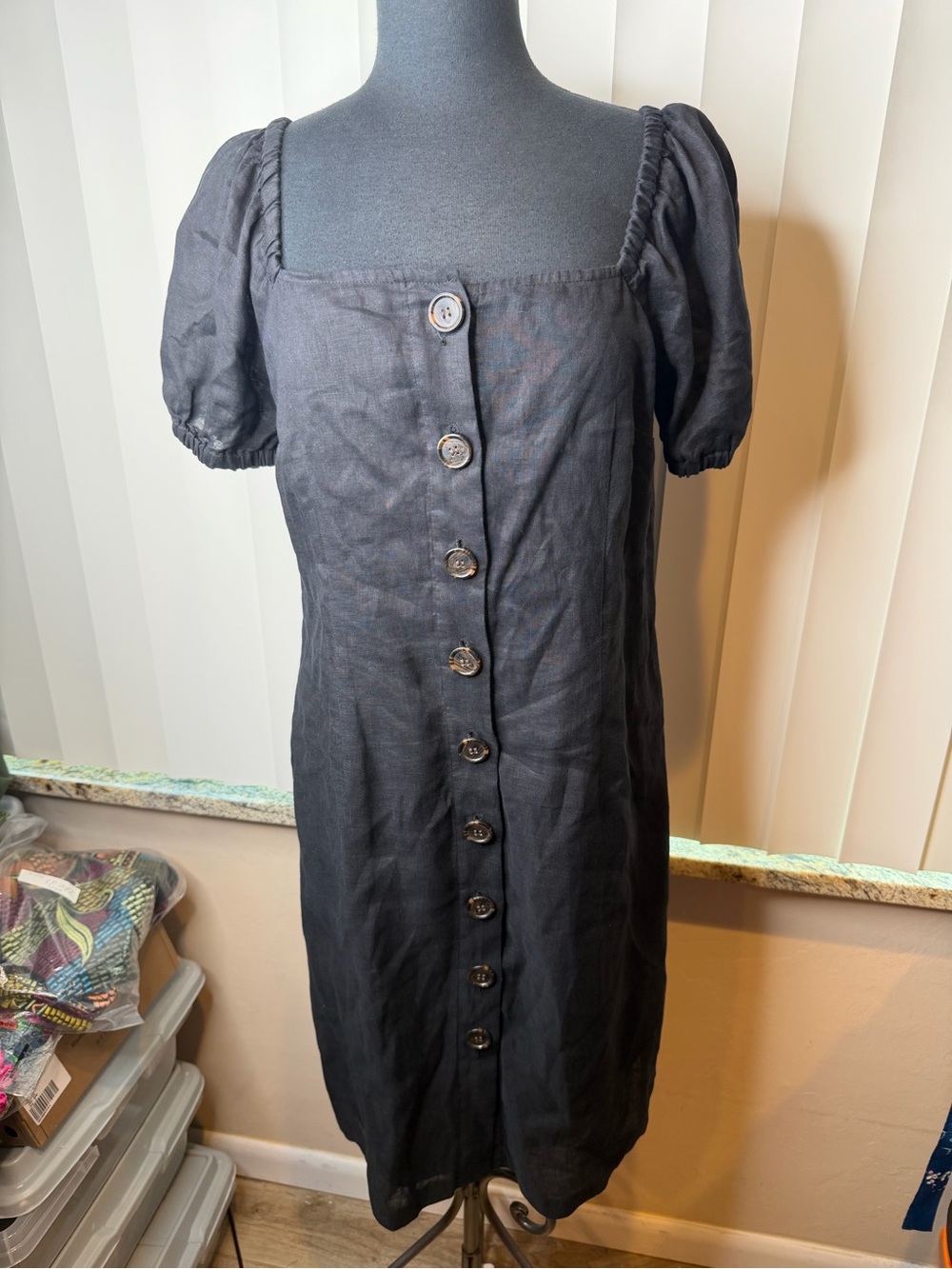 INC International Concepts black 100% linen square-neck midi dress Size 8